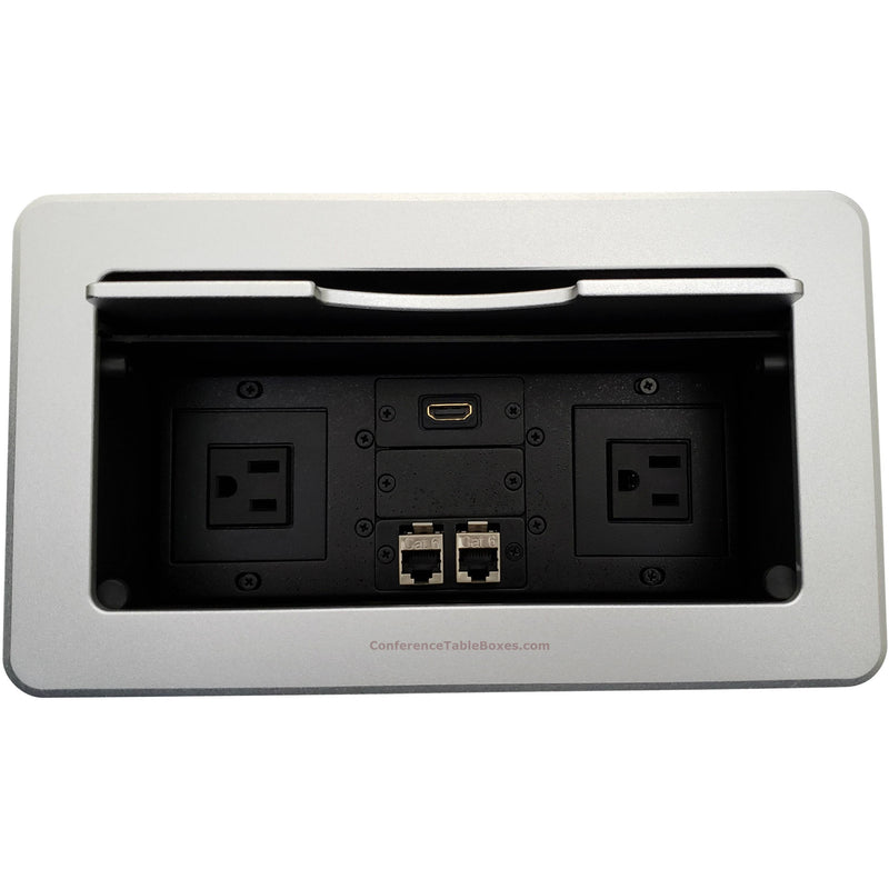 Pop Up Conference Table Connectivity Box Power Data, USB, HDMI, Silver –  Conference Table Boxes