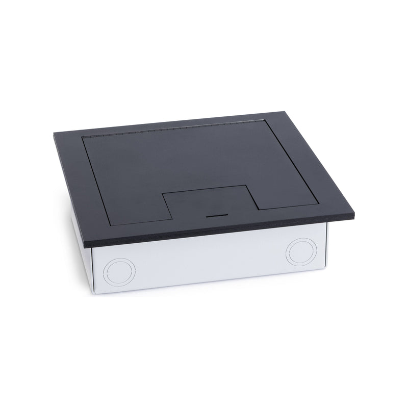 Recessed Commercial Floor Box, 2 Decora Openings, Hinged Lid, Black