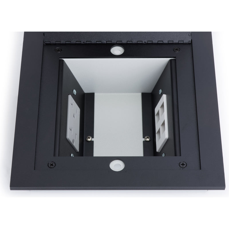 Recessed Commercial Floor Box, 2 Decora Openings, Hinged Lid, Black