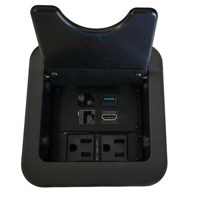 Cable Nook Jr Table Well Box, 2 Power, 1 HDMI, 2 Cat6, 1 USB-A, Black