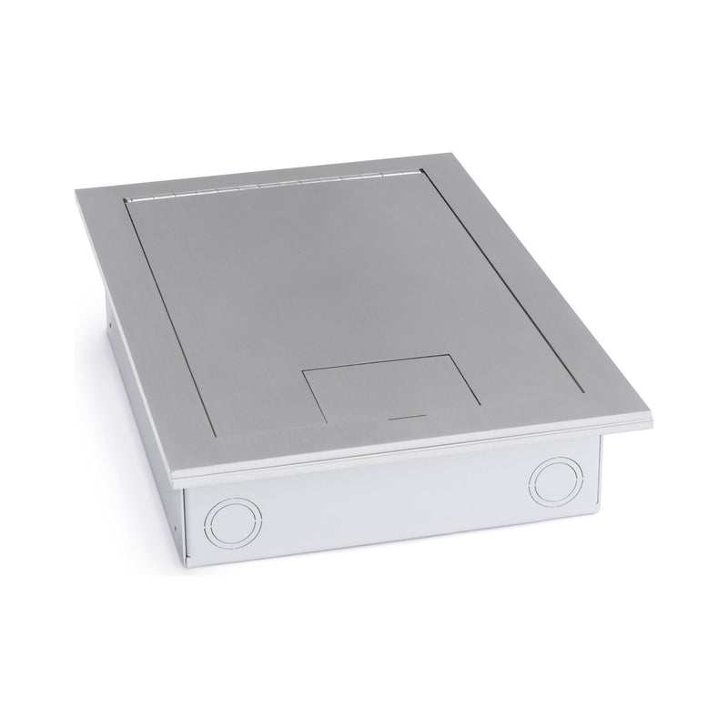 Recessed Commercial Floor Box, 4 Decora Openings, Hinged Lid, Stainless