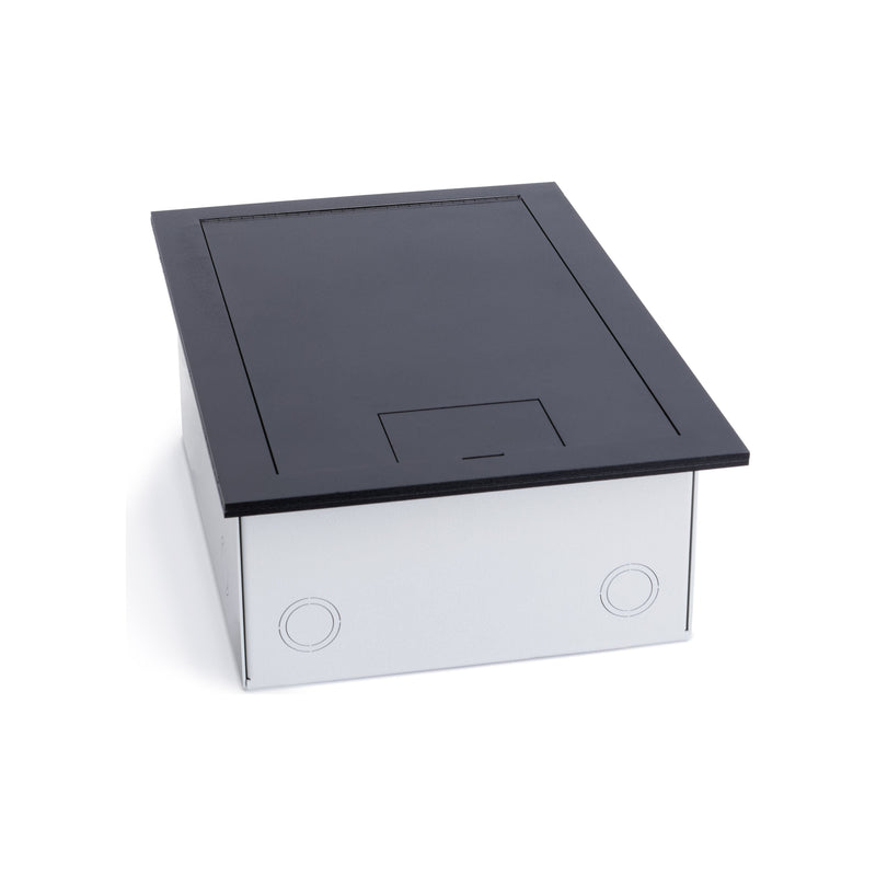 Recessed Commercial Floor Box, 6 Decora Openings, Hinged Lid, Black