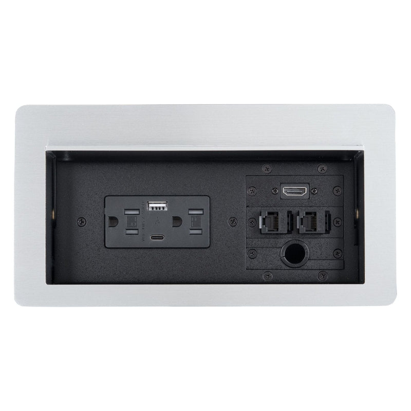 Table AV Box, 2 Power, 2 Charging USB, 1 HDMI, 1 Grommet, 2 Data, Silver