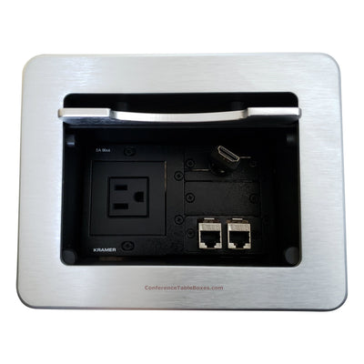 Cable Well Table Box with 1 Power, 1 Retracting HDMI, 2 Cat6 - Silver