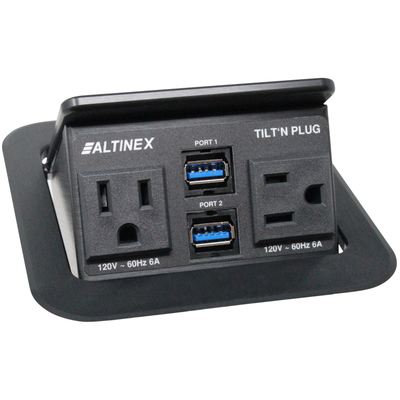 Pop Up Charging Station Box with 2 Power and 2 Charging USB - Black