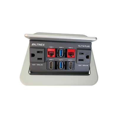 Pop Up Conference Table AV Box 2 Power, 2 Data, 2 HDMI, 2 USB, Silver