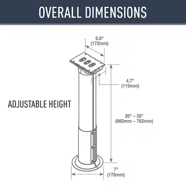 Wiremold MRTC Cable Organizer Table Post, Adjustable Height, Black Dimensions
