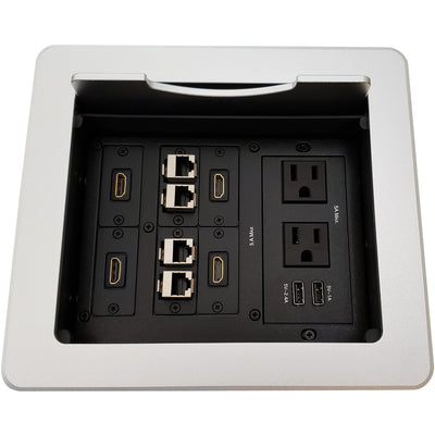 TBUS-1N-S3 Kramer Table Box with 2 Power, 4 HDMI, 2 Charging USB, 4 Cat6, Silver