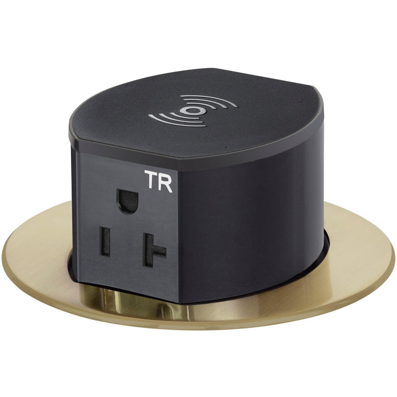 Hubbell RCT620BR Pop Up 20A Power, USB-A/C Wireless Charging, Brass, top