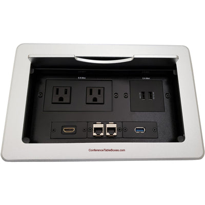 Kramer TBUS-10-S2 Table Box w/ 2 Power, 1 HDMI, 2 Charging USB, 1 USB, 2 Cat6, Silver