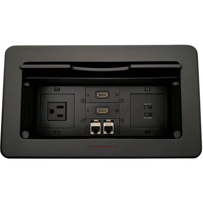 Kramer TBUS-6-B5 Conference Table Cable Cubby, 1 Power, 2 charging USB, 2 HDMI, 2 Data Ports, Black